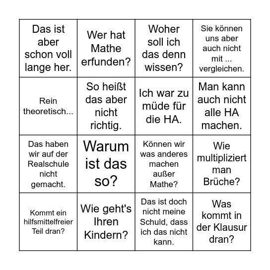 MATHE - BINGO Card