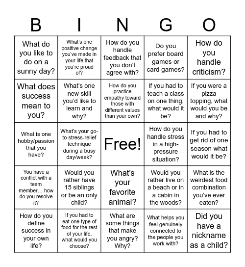 Team Bingo Card