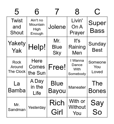 Songs Bingo Card