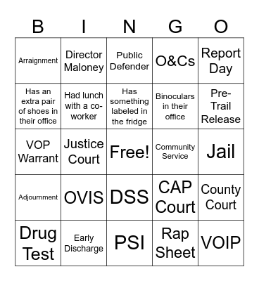 Probation Officer Appreciation Week Bingo Card