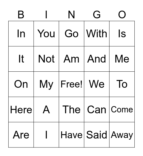 K Sight Words Bingo Card