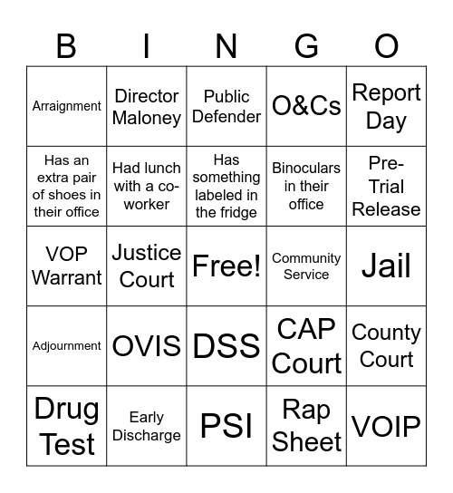 Probation Officer Appreciation Week Bingo Card