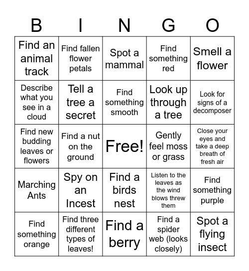 NATURE SCAVENGER HUNT Bingo Card