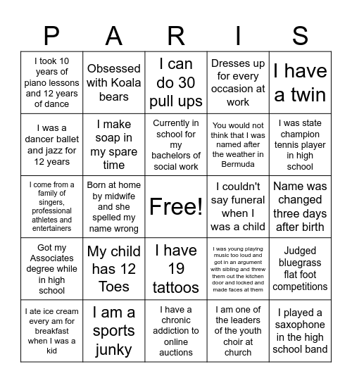 week of fun Bingo Card