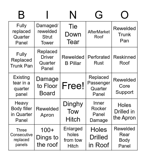 Condition Bingo Card