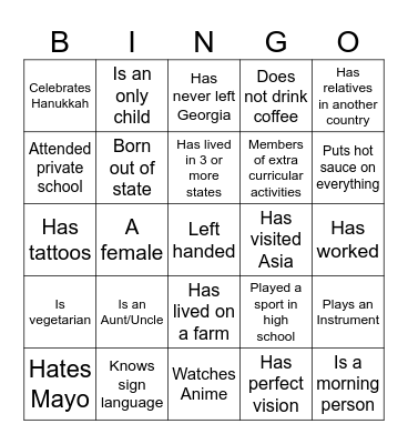 Diversity Bingo Card