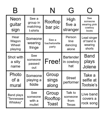 Nashville Bingo Card