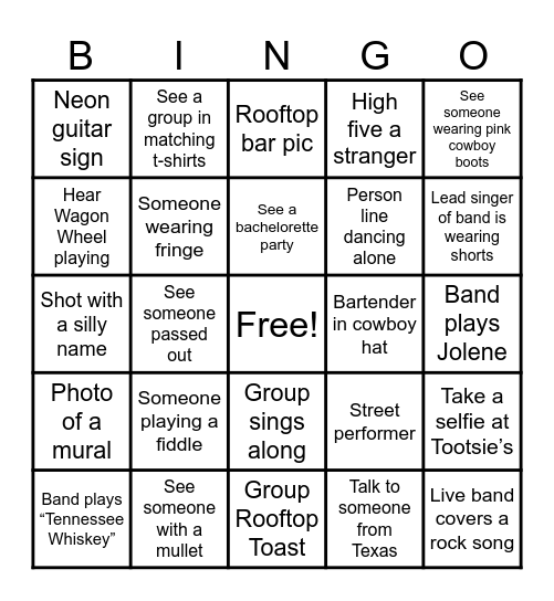 Nashville Bingo Card