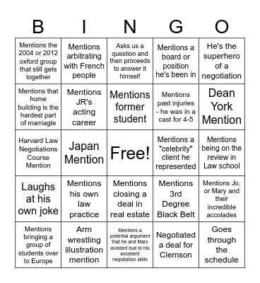 Judson Jahn Bingo Card