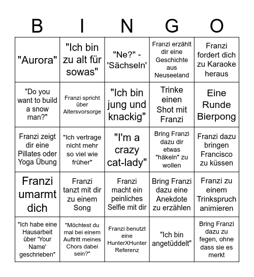 Franzi Party Bingo Card