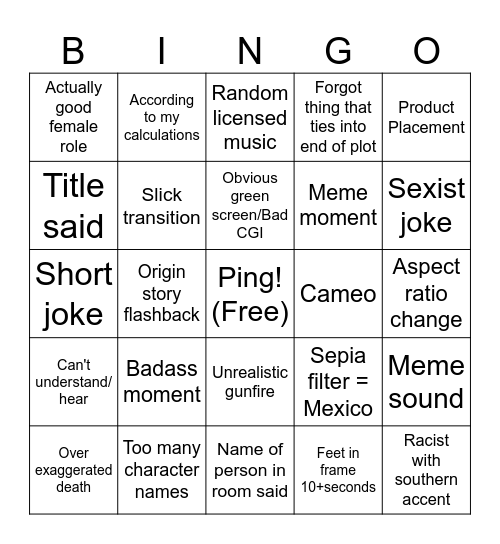Movie night bingo Card
