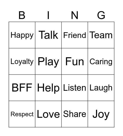 Friendship Day! Bingo Card