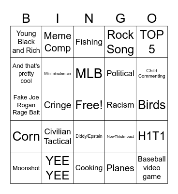 YT shorts bingo Card