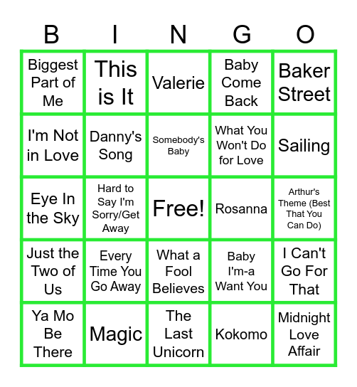 MUSIC BINGO at the Ann Arbor Eagles!  West Coast Sound (YACHT ROCK)! Bingo Card