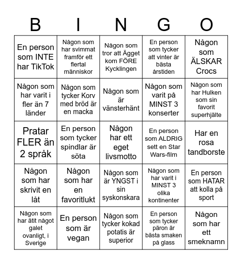MINGEL BINGO Card
