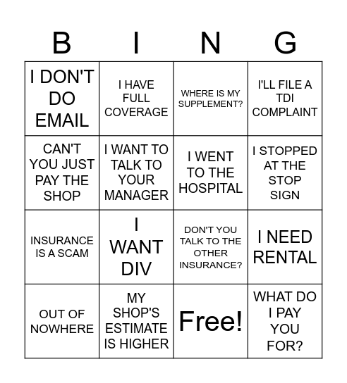 CLAIMS BINGO Card