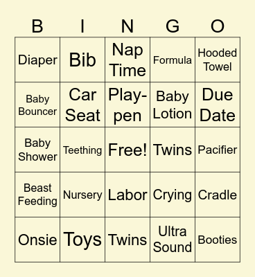Baby Bingo Card
