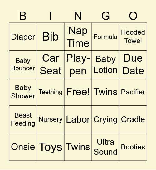 Baby Bingo Card