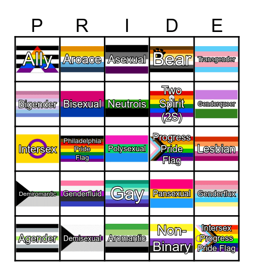 Pride Flag Bingo Card