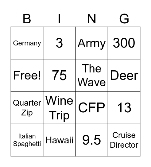 Carla's Bingo Card