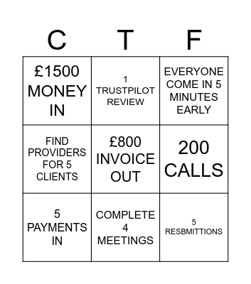 FRIDAY BINGO £30PP Bingo Card