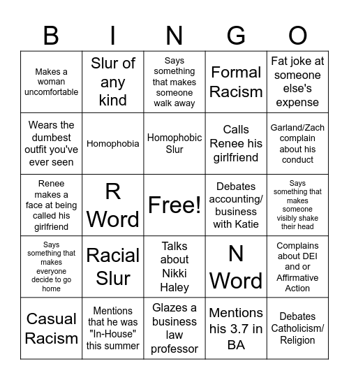 Joe Bingo Card