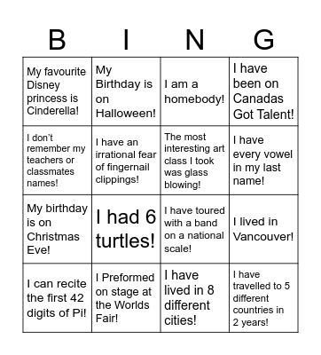 Intro BINGO Card