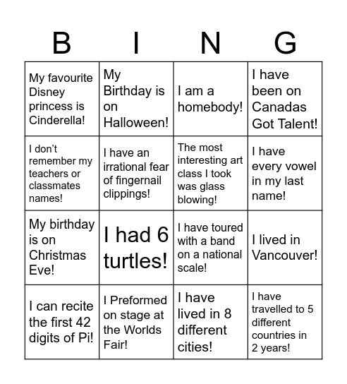 Intro BINGO Card