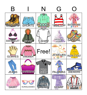 C  L  O  T  H  E  S Bingo Card