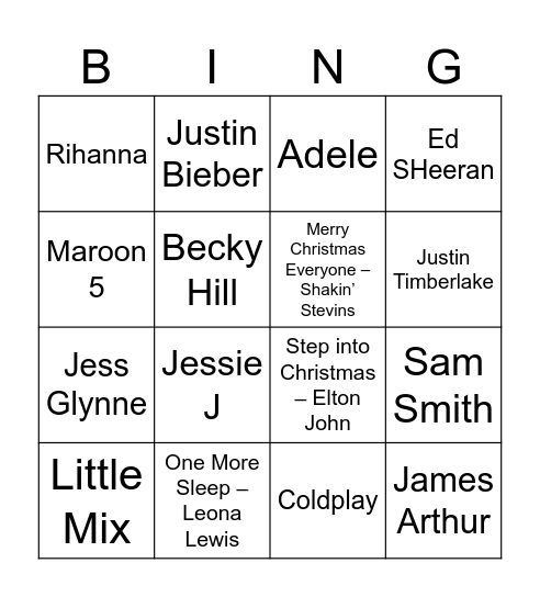 XMAS Heart Bingo Card