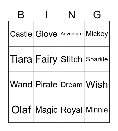 Disney Bingo Card