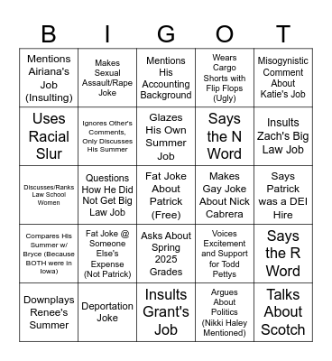 The Biggest One's Bingo Card