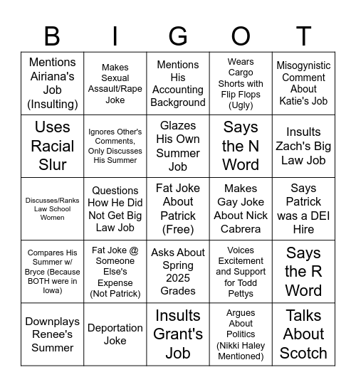The Biggest One's Bingo Card