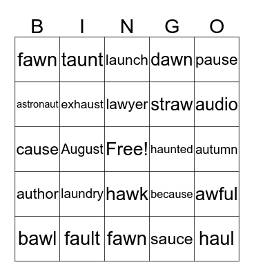 Aw /Au Bingo Card