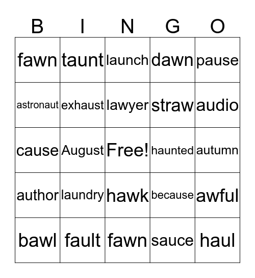 Aw /Au Bingo Card