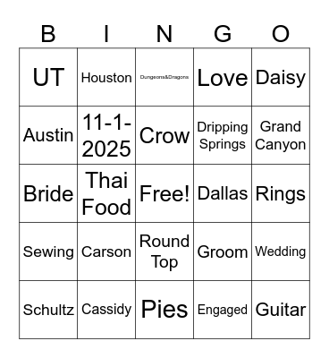 Wedding Bingo Card