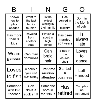 Find the Family Member Who … Bingo Card