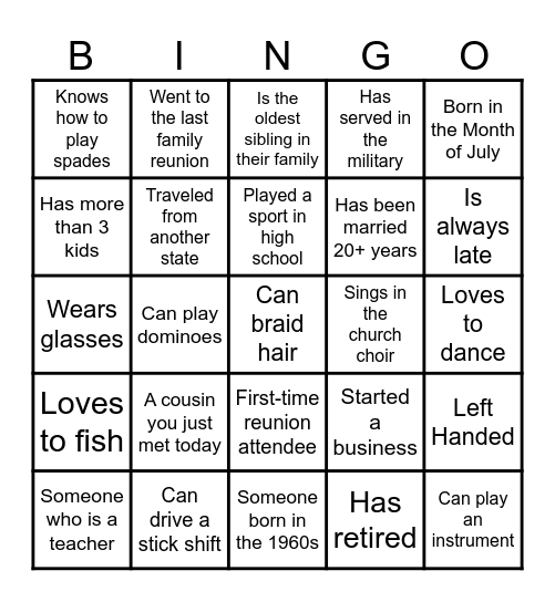 Find the Family Member Who … Bingo Card