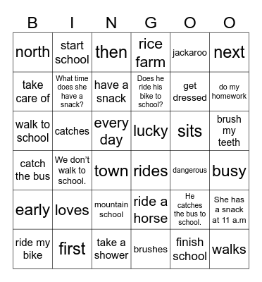 Unit 1: Jim's day Bingo Card