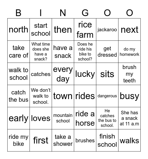 Unit 1: Jim's day Bingo Card