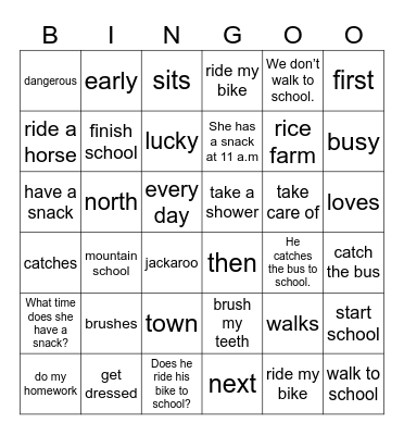 Unit 1: Jim's day Bingo Card