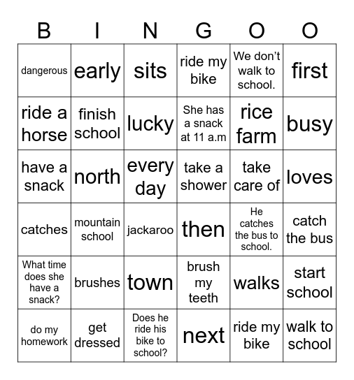 Unit 1: Jim's day Bingo Card