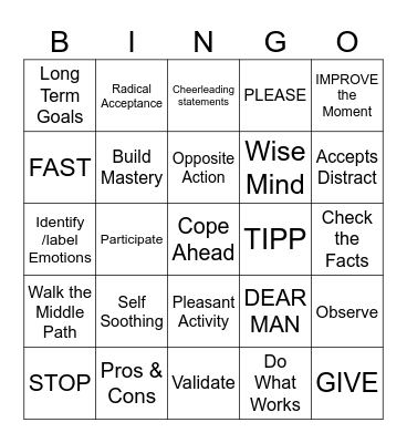 DBT Bingo Card