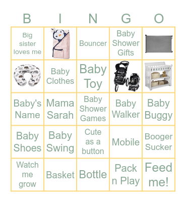 Sarah's Baby Shower BINGO Card