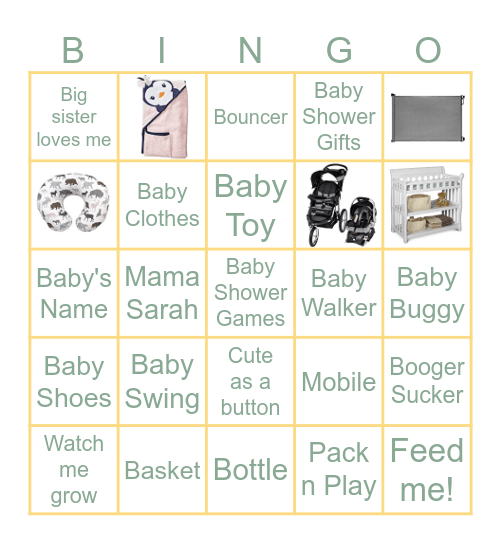 Sarah's Baby Shower BINGO Card