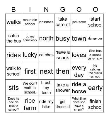 Unit 1: Jim's day Bingo Card