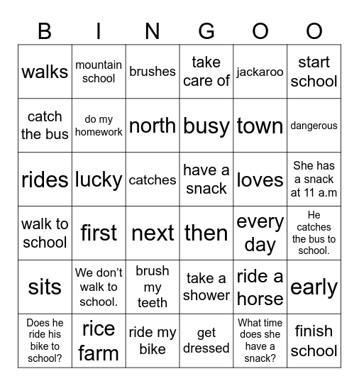 Unit 1: Jim's day Bingo Card