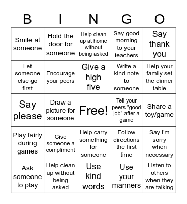 Kindness Bingo Card