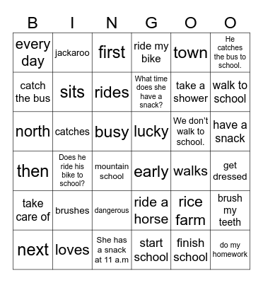 Unit 1: Jim's day Bingo Card