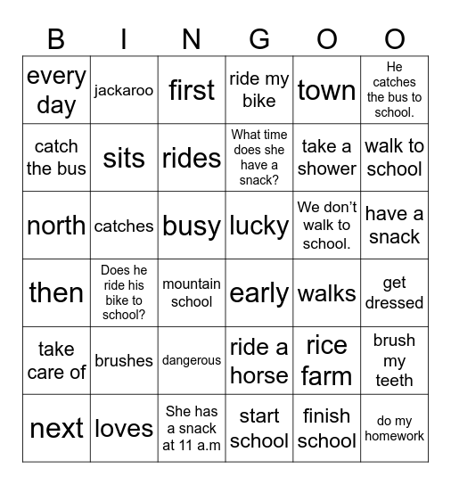 Unit 1: Jim's day Bingo Card